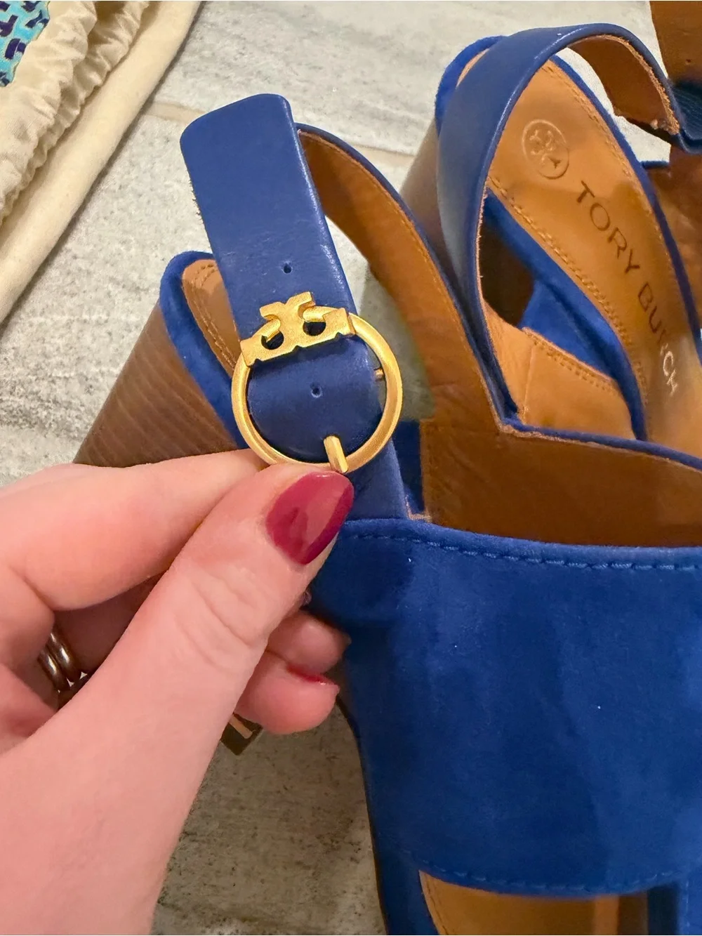Tory Burch Royal Blue Suede Block Heel Sandals